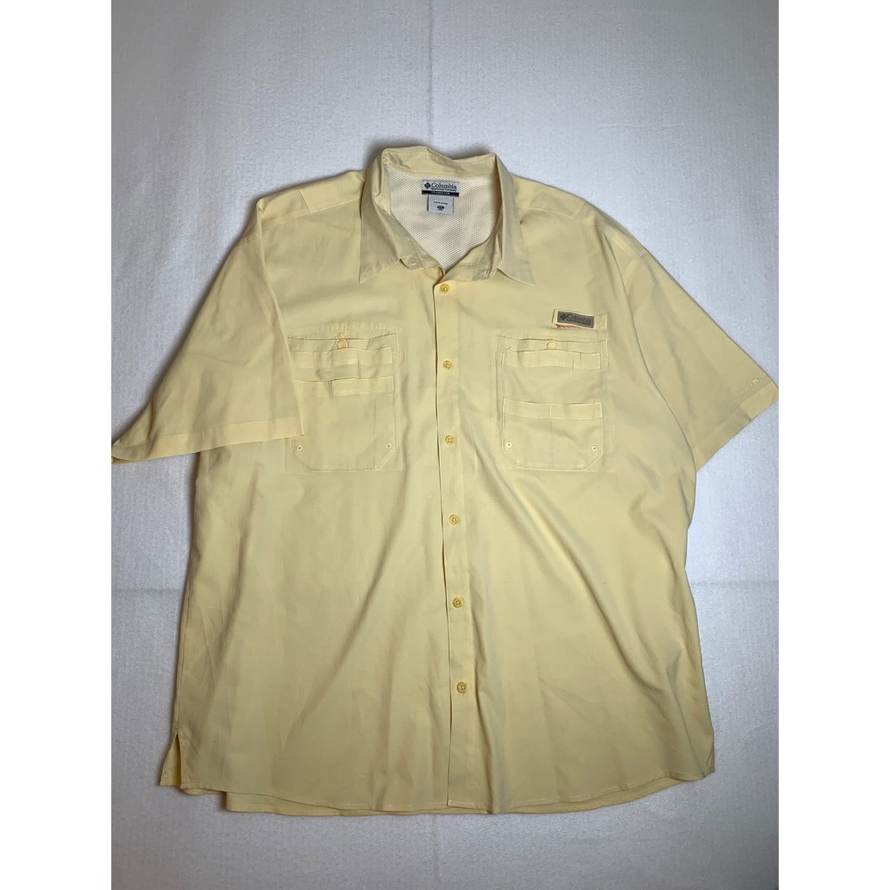 Columbia PFG Mens XXL Yellow Short Sleeve Fishing Shirt Button Down Ripstop XXL